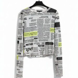 Fashion Nova "Extra Extra" Newspaper Print Crop Top NEW Small